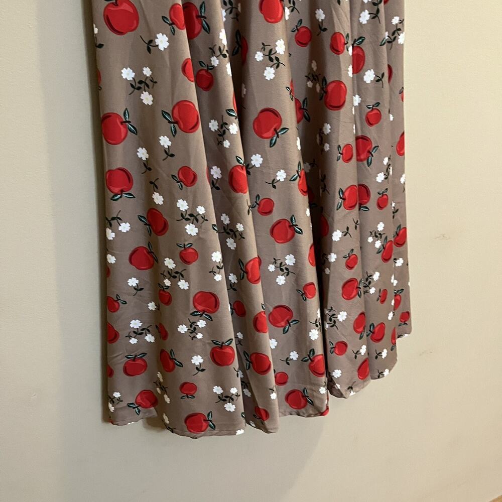 HELL BUNNY VIXEN Dress NWT Sz M Apple Print Pin Up Swing Dress Retro Twirl - Picture 3 of 11